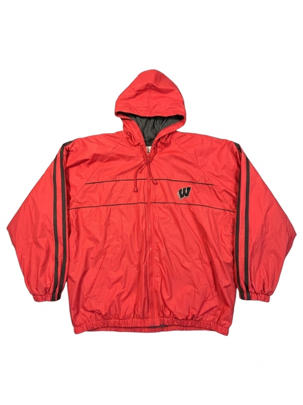 NWT Vintage Wisconsin Badgers Jacket Mens XXL Red Full Zip Hooded Fleece Lined